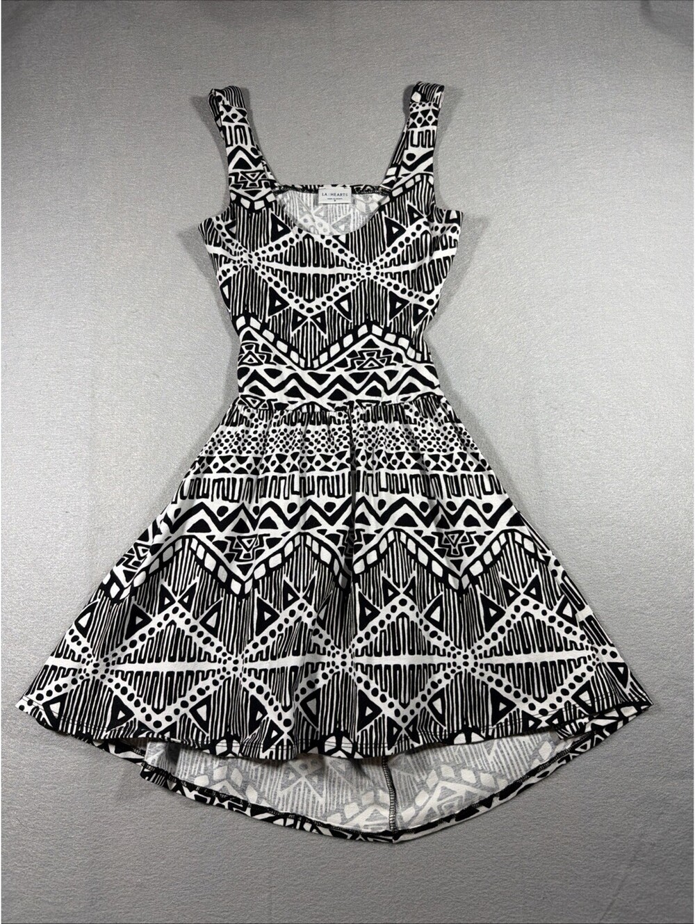 LA Hearts PacSun Black & White Geometric Tribal Print Skater Dress Size S 0152